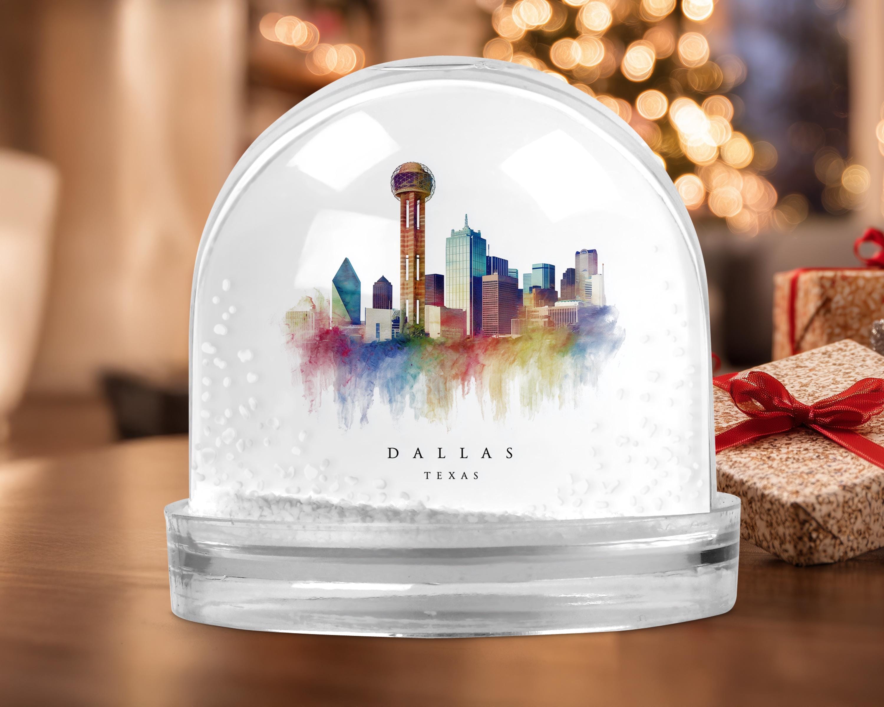 Dallas Texas Snow Globe, Personalized Watercolor, Custom Travel Souvenir Keepsake City Dome