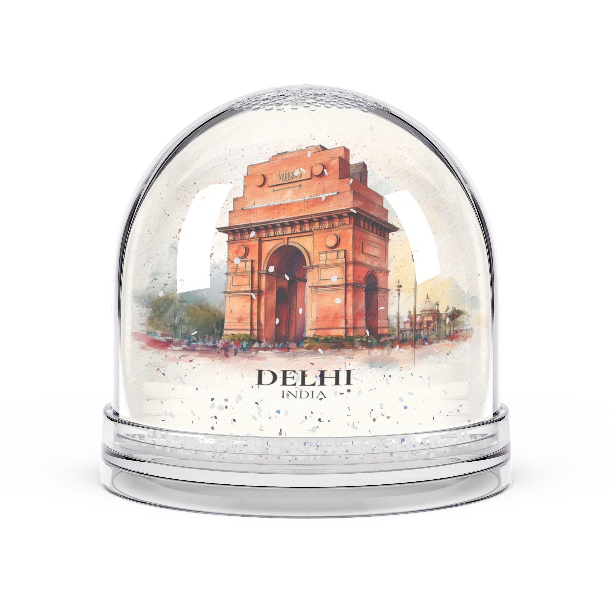 Delhi India2 Snow Globe, Personalized Watercolor, Custom Travel Souvenir Keepsake City Dome