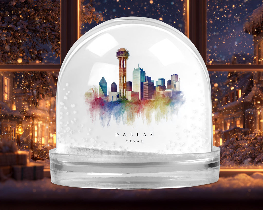 Dallas Texas Snow Globe, Personalized Watercolor, Custom Travel Souvenir Keepsake City Dome