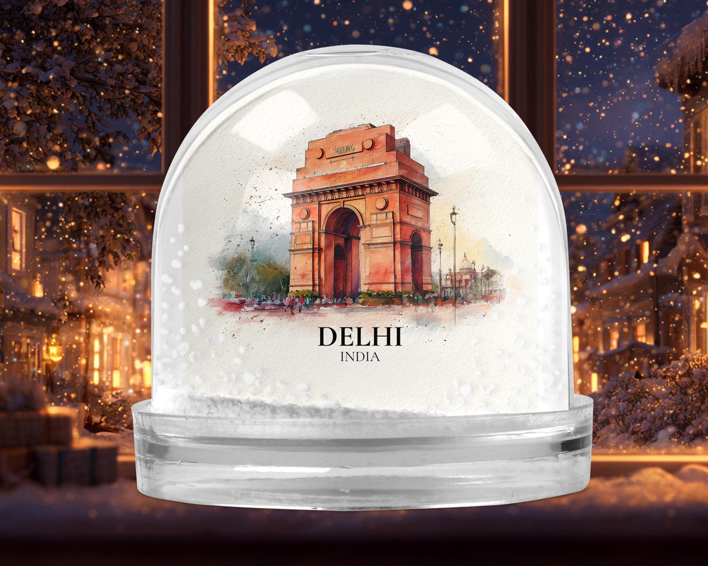 Delhi India2 Snow Globe, Personalized Watercolor, Custom Travel Souvenir Keepsake City Dome