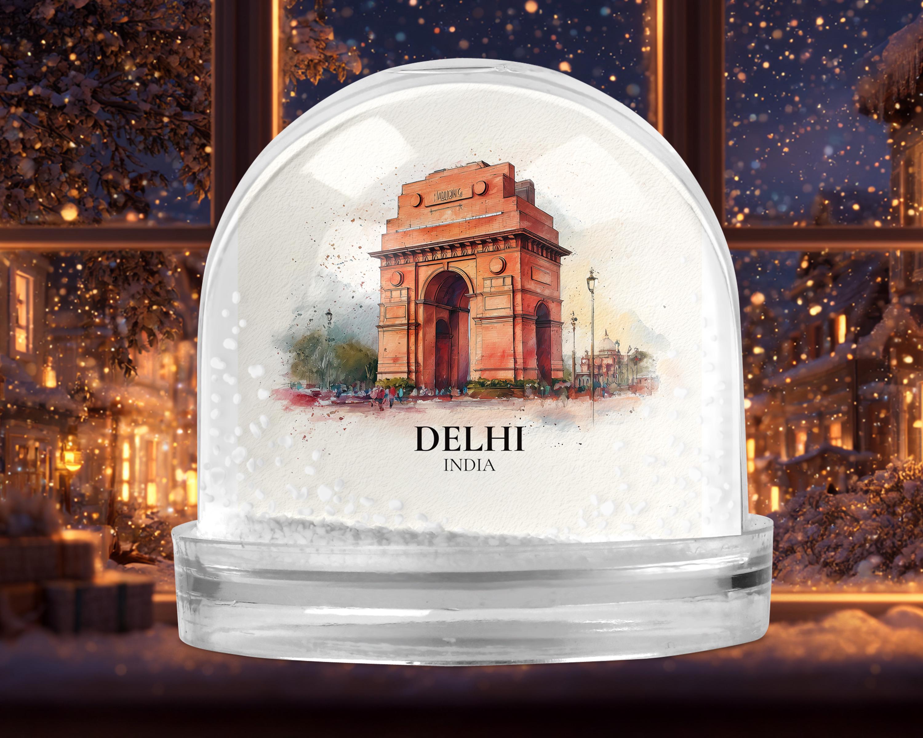 Delhi India2 Snow Globe, Personalized Watercolor, Custom Travel Souvenir Keepsake City Dome