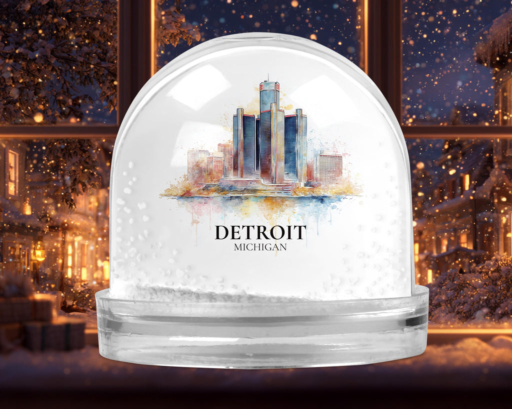Detroit Michigan Snow Globe, Personalized Watercolor, Custom Travel Souvenir Keepsake City Dome