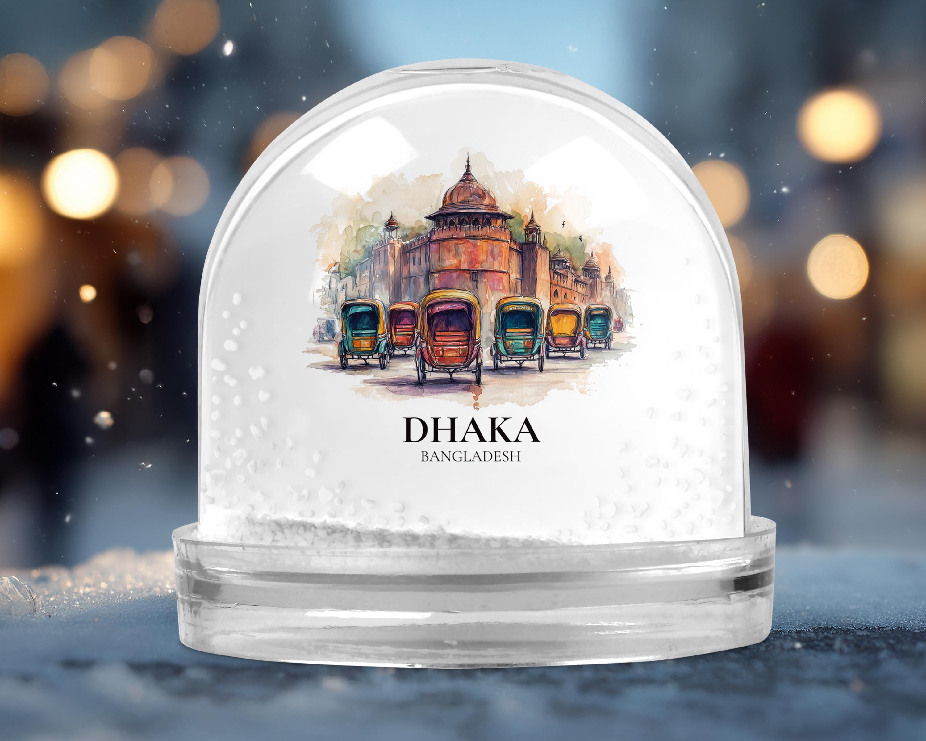 Dhaka Bangladesh Snow Globe, Personalized Watercolor, Custom Travel Souvenir Keepsake City Dome