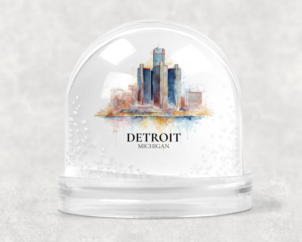 Detroit Michigan Snow Globe, Personalized Watercolor, Custom Travel Souvenir Keepsake City Dome