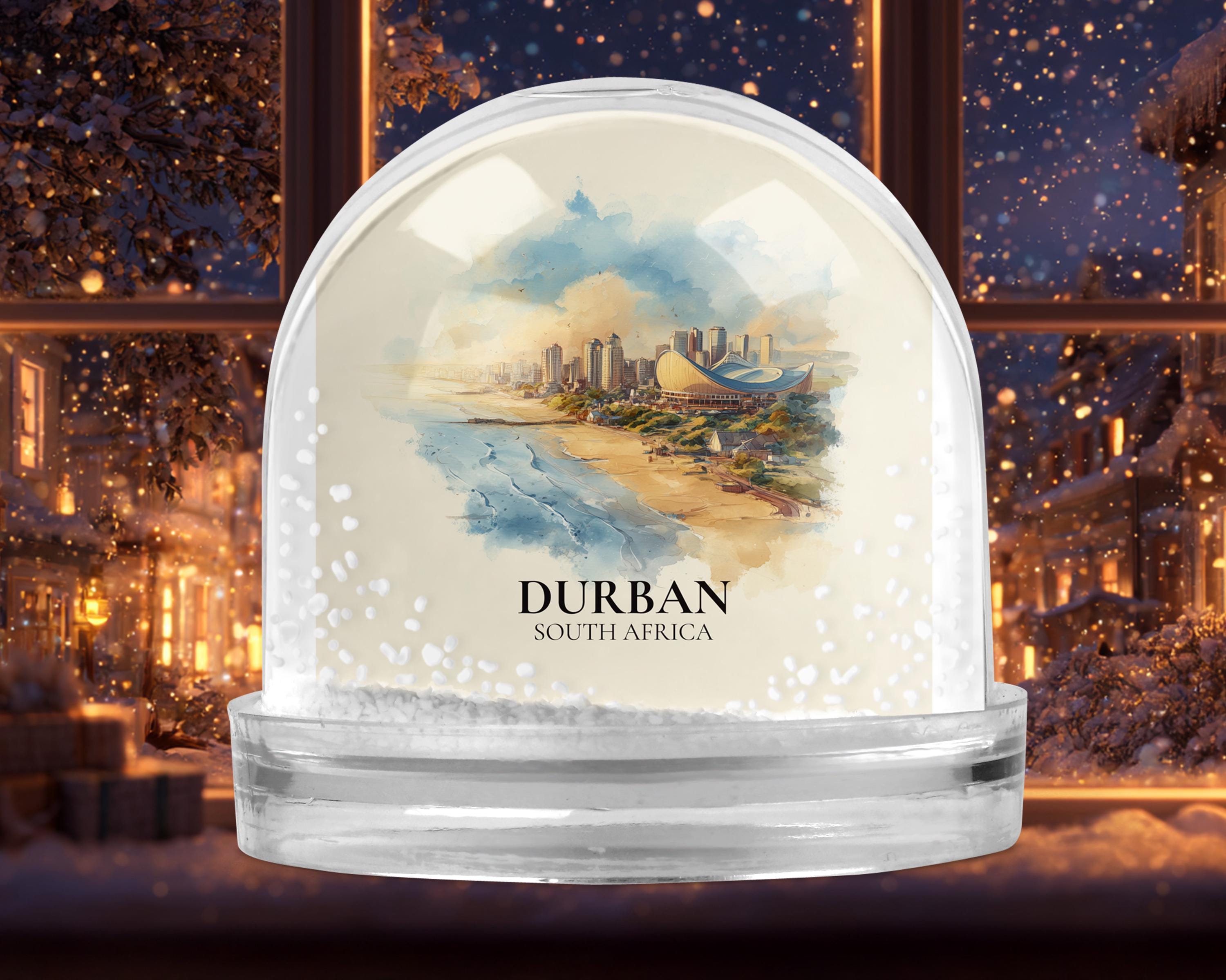 Durban South Africa Snow Globe, Personalized Watercolor, Custom Travel Souvenir Keepsake City Dome