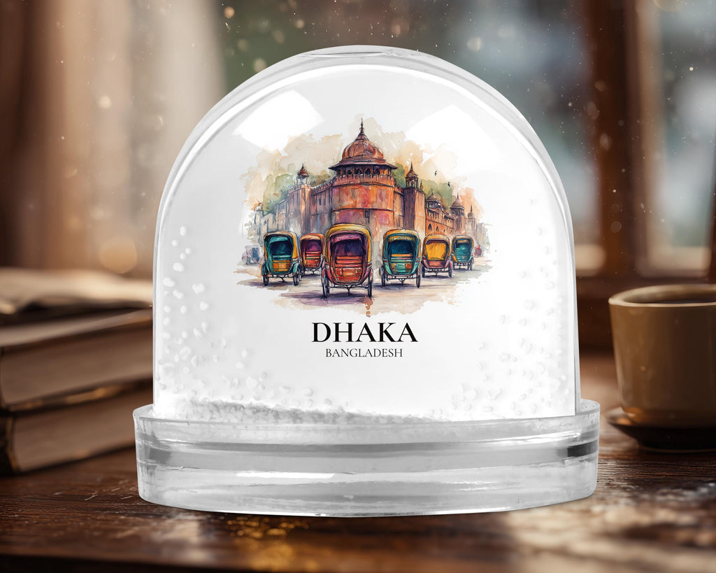Dhaka Bangladesh Snow Globe, Personalized Watercolor, Custom Travel Souvenir Keepsake City Dome