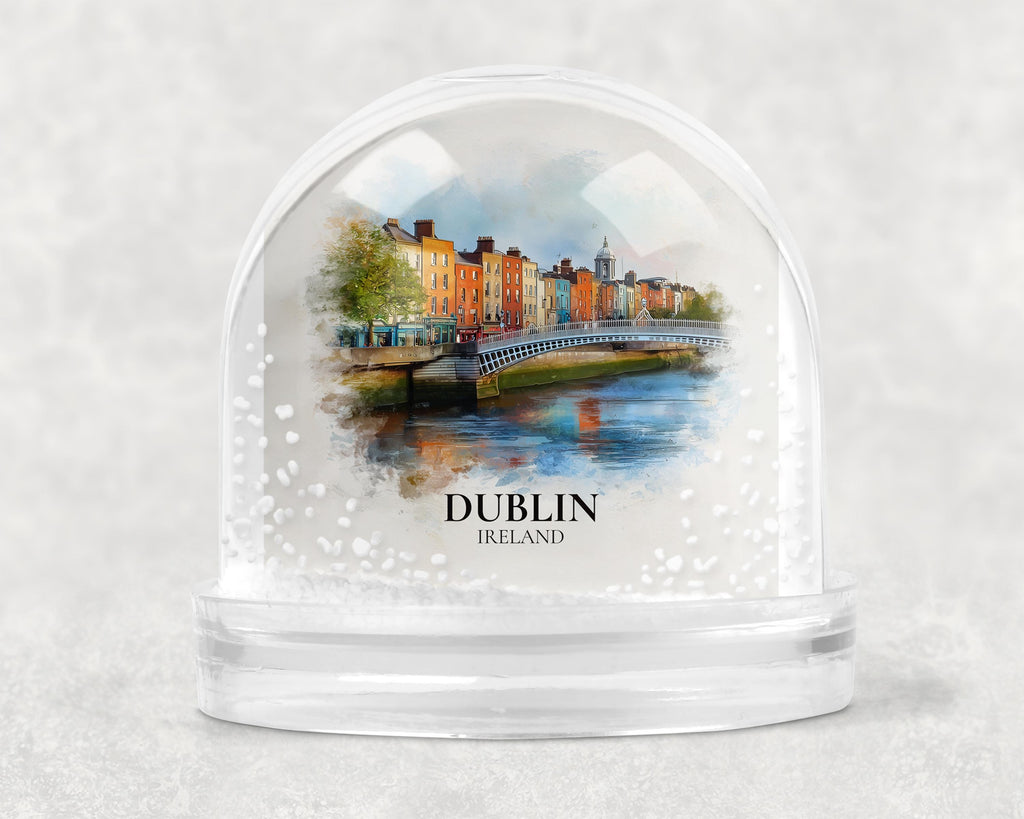 Dublin Ireland Snow Globe, Personalized Watercolor, Custom Travel Souvenir Keepsake City Dome