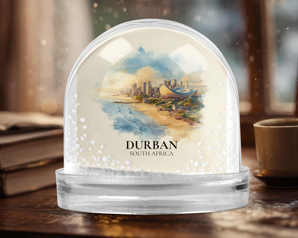 Durban South Africa Snow Globe, Personalized Watercolor, Custom Travel Souvenir Keepsake City Dome