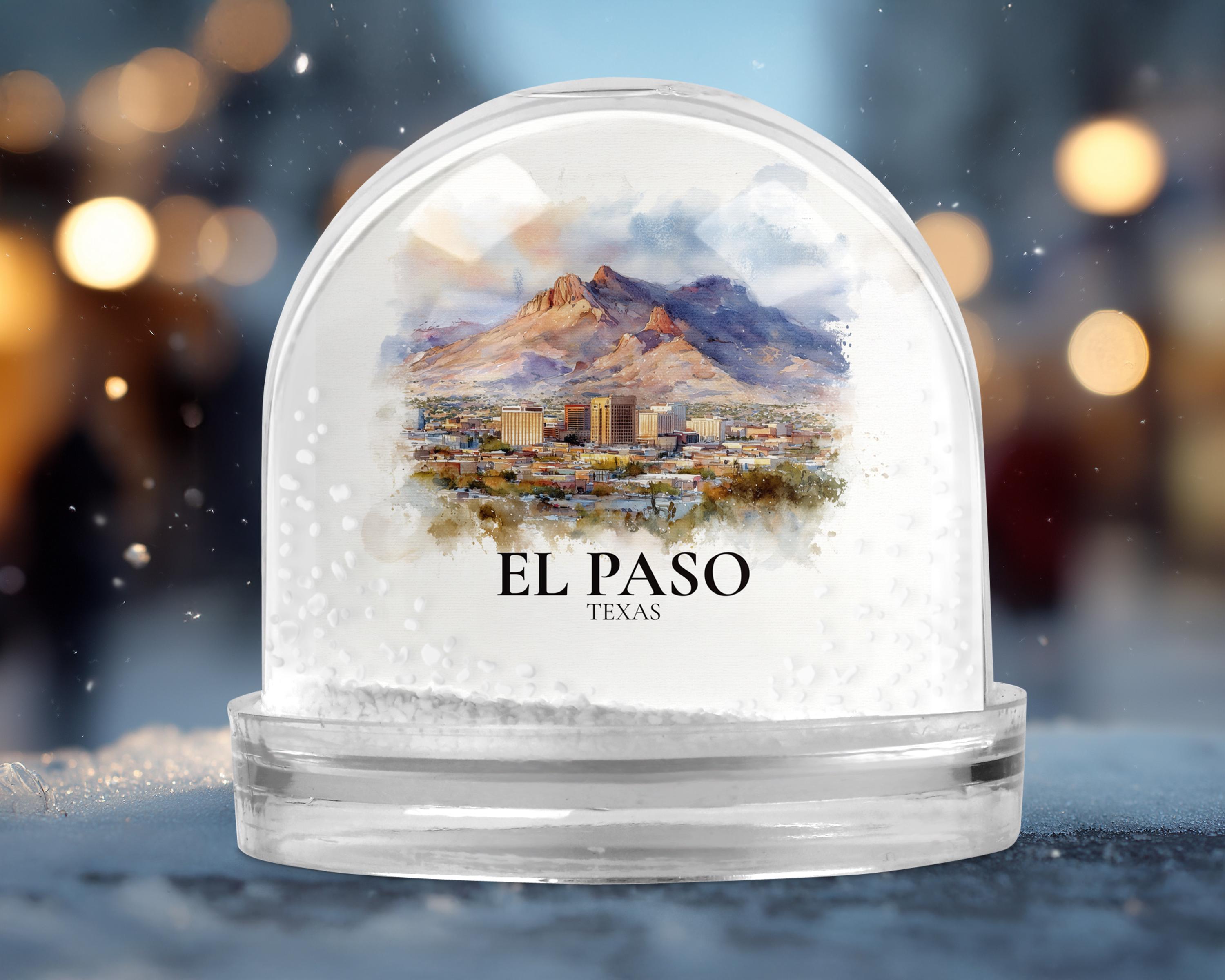 El Paso Texas Snow Globe, Personalized Watercolor, Custom Travel Souvenir Keepsake City Dome