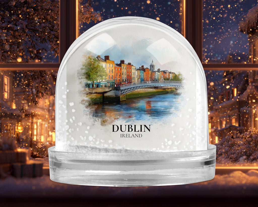 Dublin Ireland Snow Globe, Personalized Watercolor, Custom Travel Souvenir Keepsake City Dome