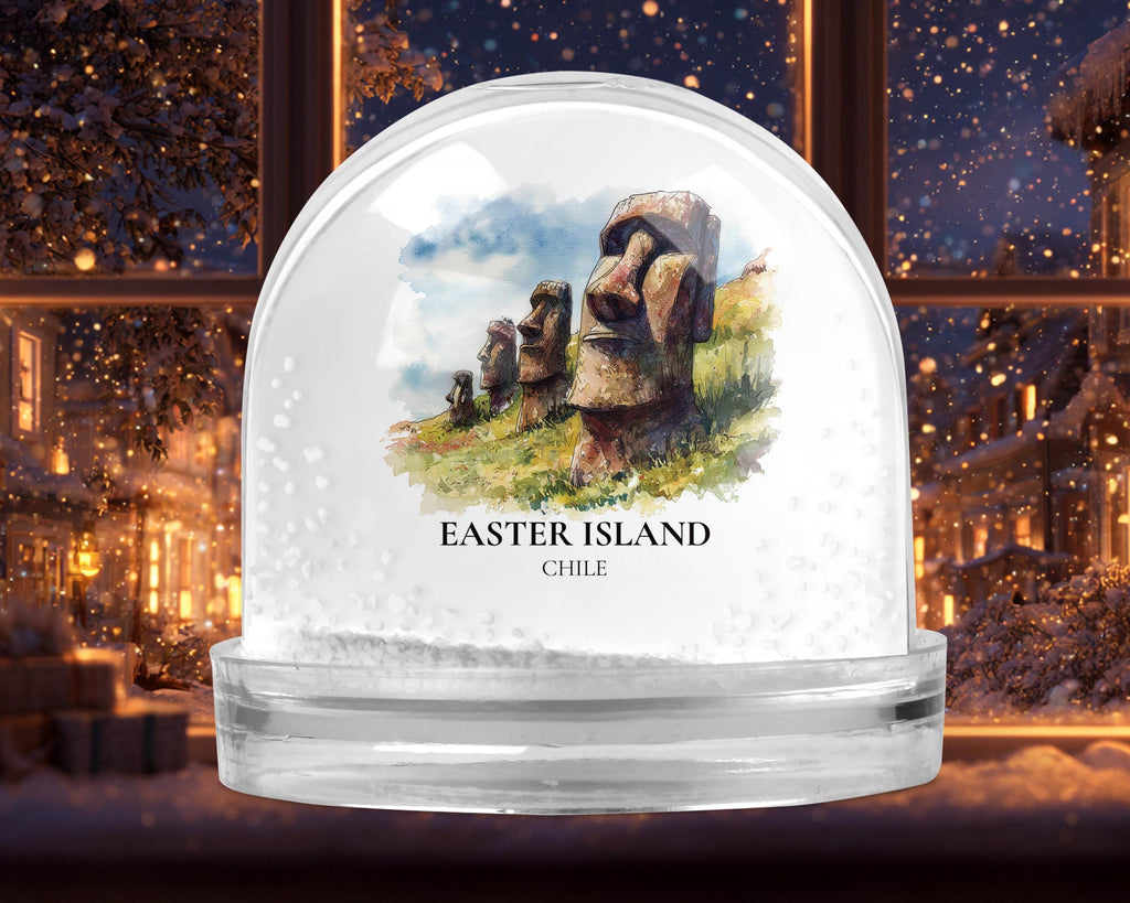 Easter Island Chile Snow Globe, Personalized Watercolor, Custom Travel Souvenir Keepsake City Dome