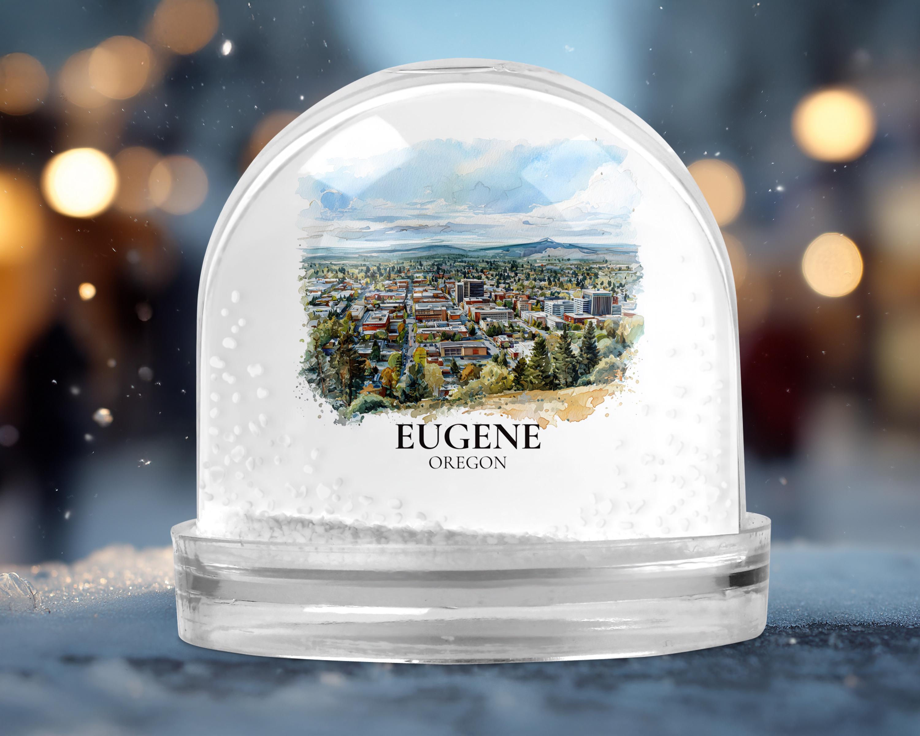 Eugene Oregon Snow Globe, Personalized Watercolor, Custom Travel Souvenir Keepsake City Dome