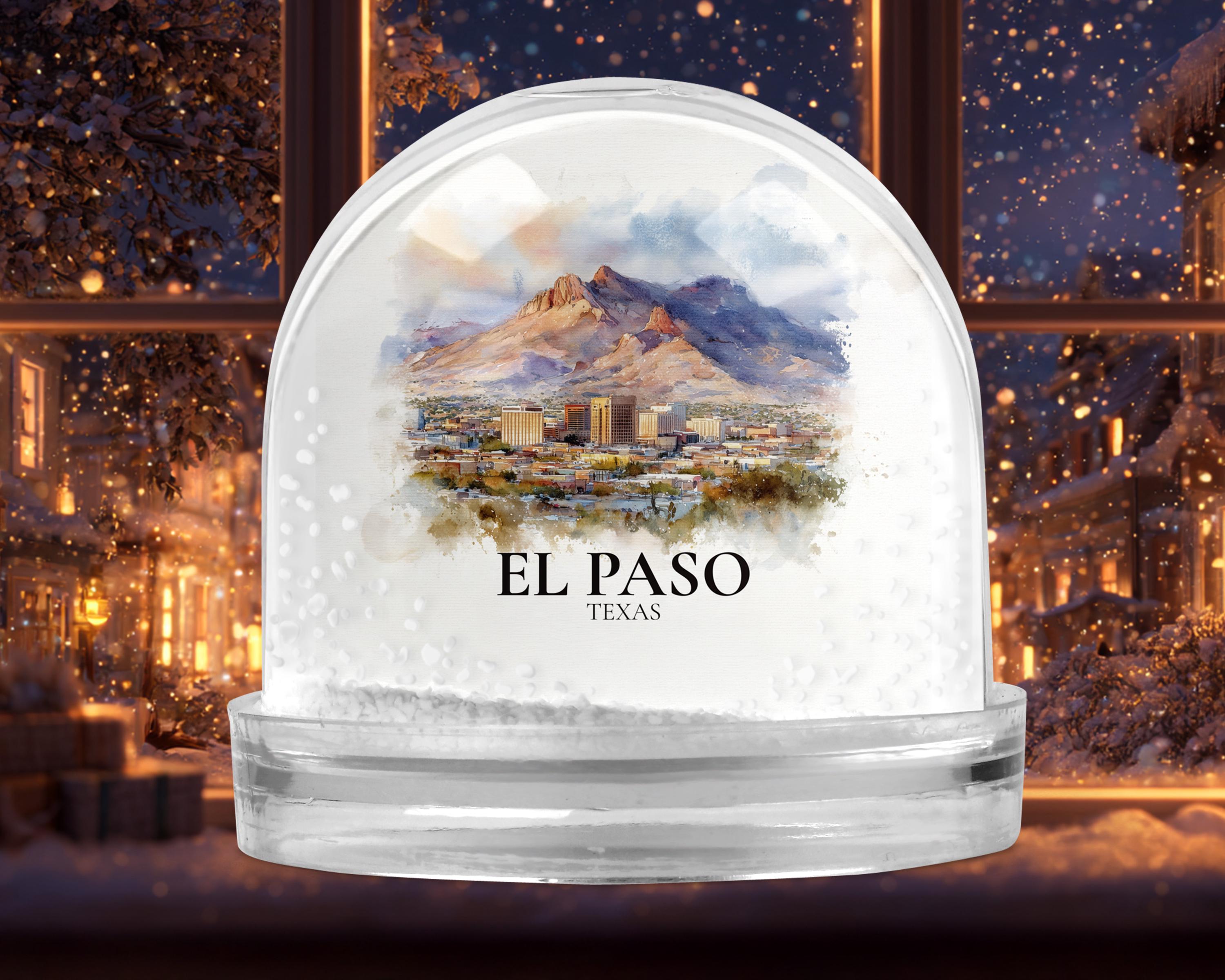 El Paso Texas Snow Globe, Personalized Watercolor, Custom Travel Souvenir Keepsake City Dome