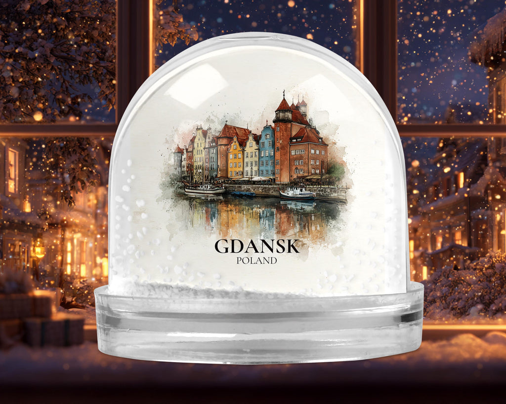 Gdansk Snow Globe Poland, Personalized Watercolor, Custom Travel Souvenir Keepsake City Dome