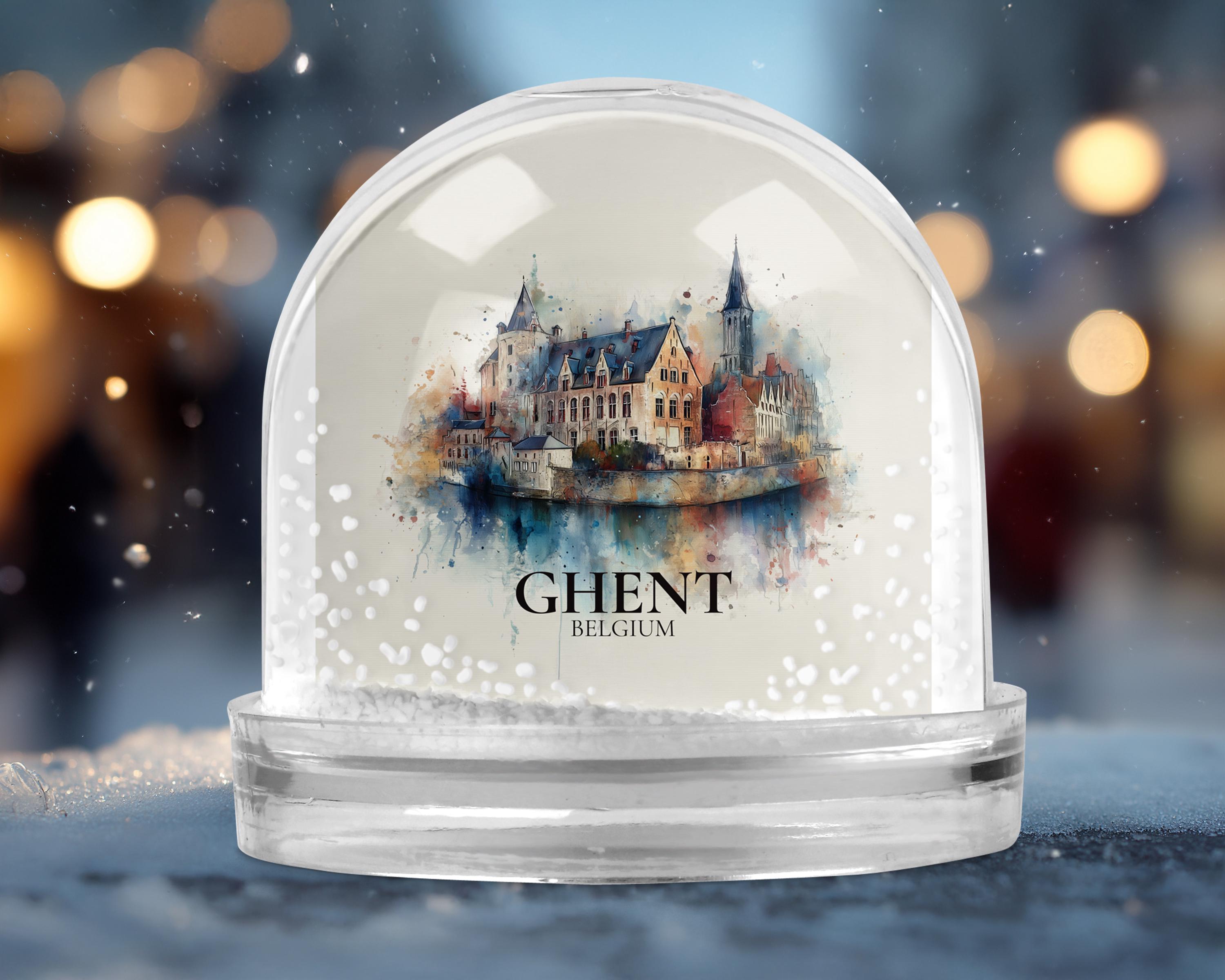 Ghent Belgium Snow Globe, Personalized Watercolor, Custom Travel Souvenir Keepsake City Dome