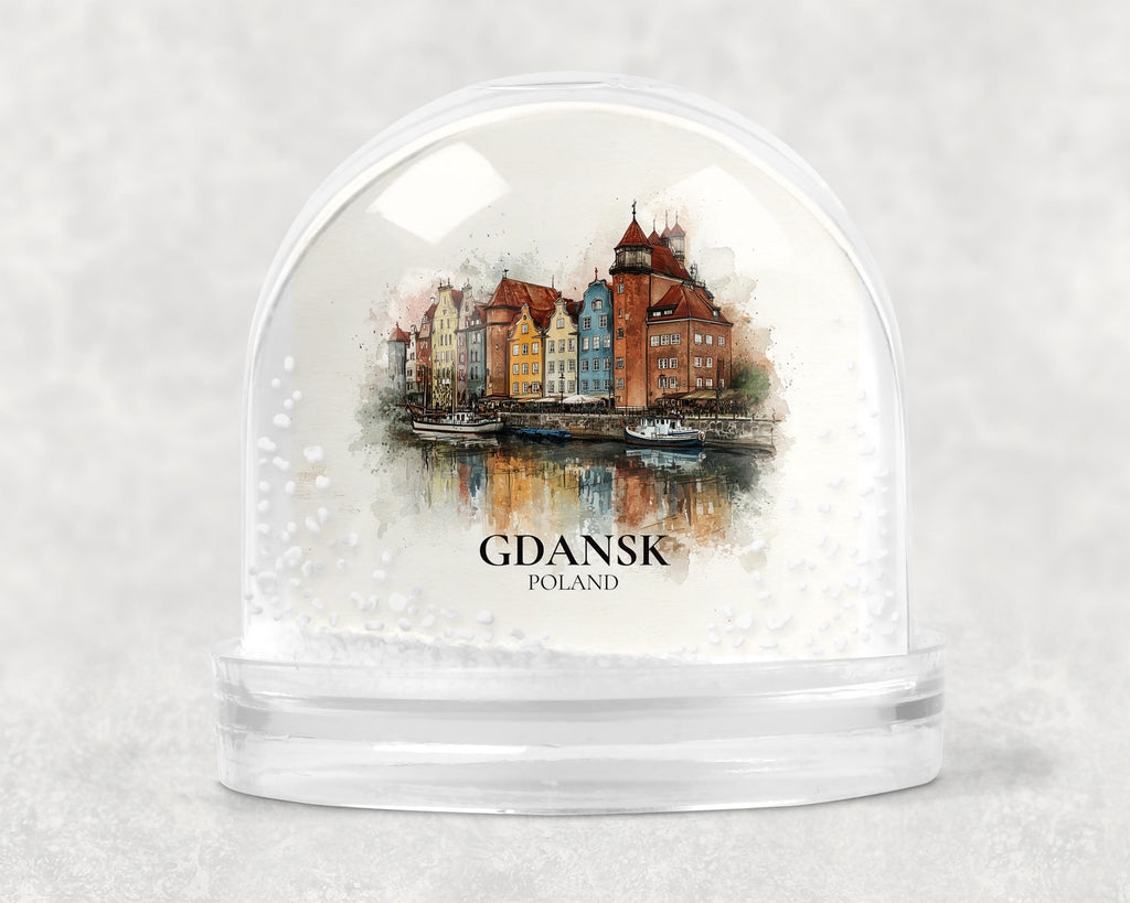 Gdansk Snow Globe Poland, Personalized Watercolor, Custom Travel Souvenir Keepsake City Dome