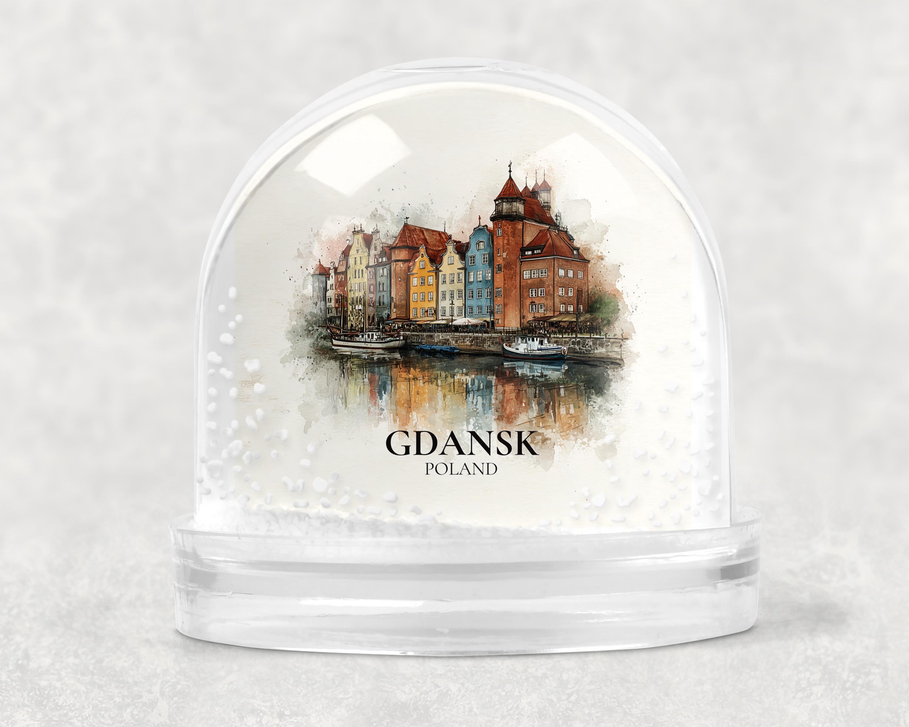 Gdansk Snow Globe Poland, Personalized Watercolor, Custom Travel Souvenir Keepsake City Dome