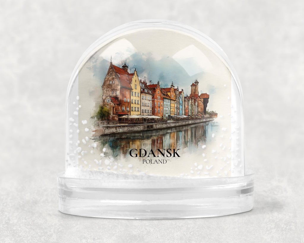 Gdansk Poland Snow Globe, Personalized Watercolor, Custom Travel Souvenir Keepsake City Dome