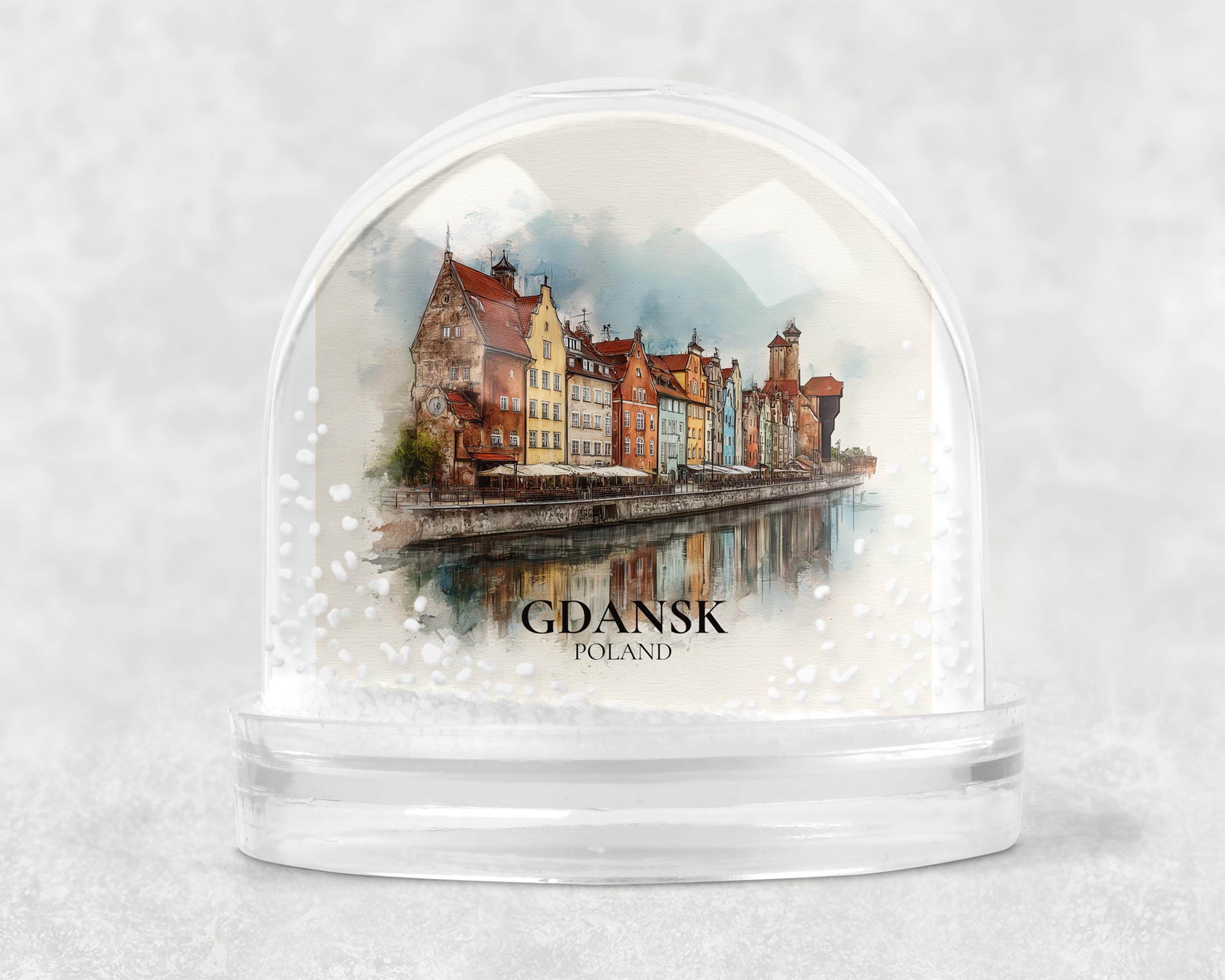 Gdansk Poland Snow Globe, Personalized Watercolor, Custom Travel Souvenir Keepsake City Dome