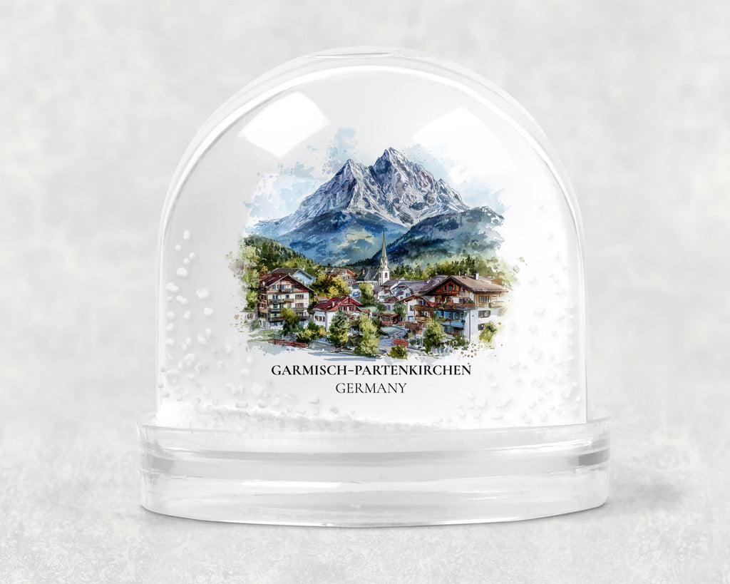 Garmisch Partenkirchen Germany Snow Globe, Personalized Watercolor, Custom Travel Souvenir Keepsake City Dome