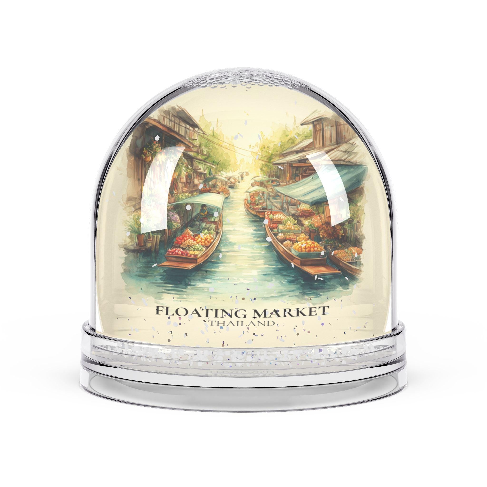 Floating Market Thailand Snow Globe, Personalized Watercolor, Custom Travel Souvenir Keepsake City Dome