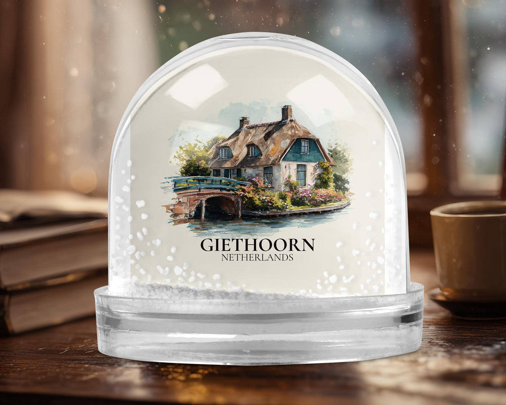 Giethoorn Netherlands Snow Globe, Personalized Watercolor, Custom Travel Souvenir Keepsake City Dome