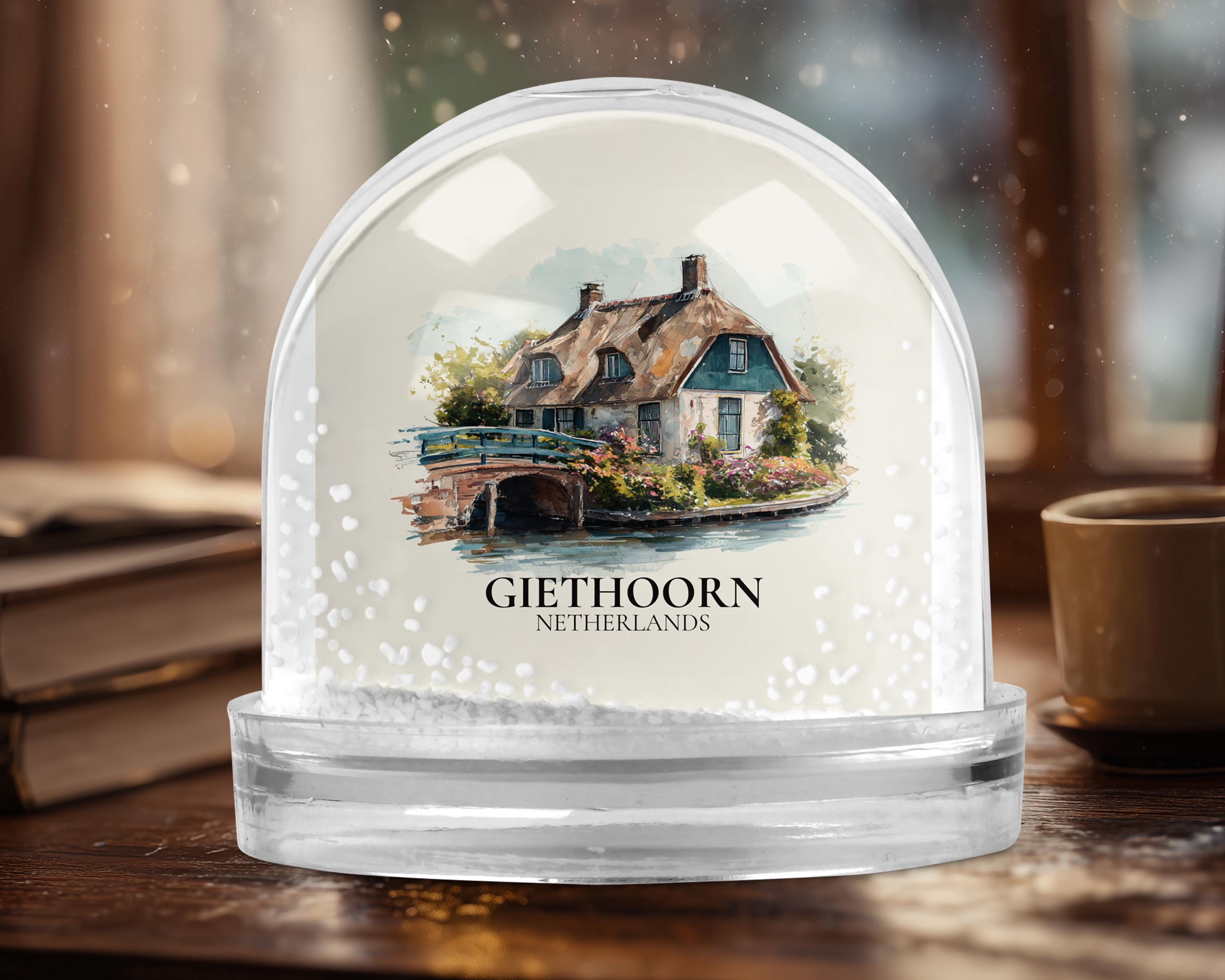 Giethoorn Netherlands Snow Globe, Personalized Watercolor, Custom Travel Souvenir Keepsake City Dome