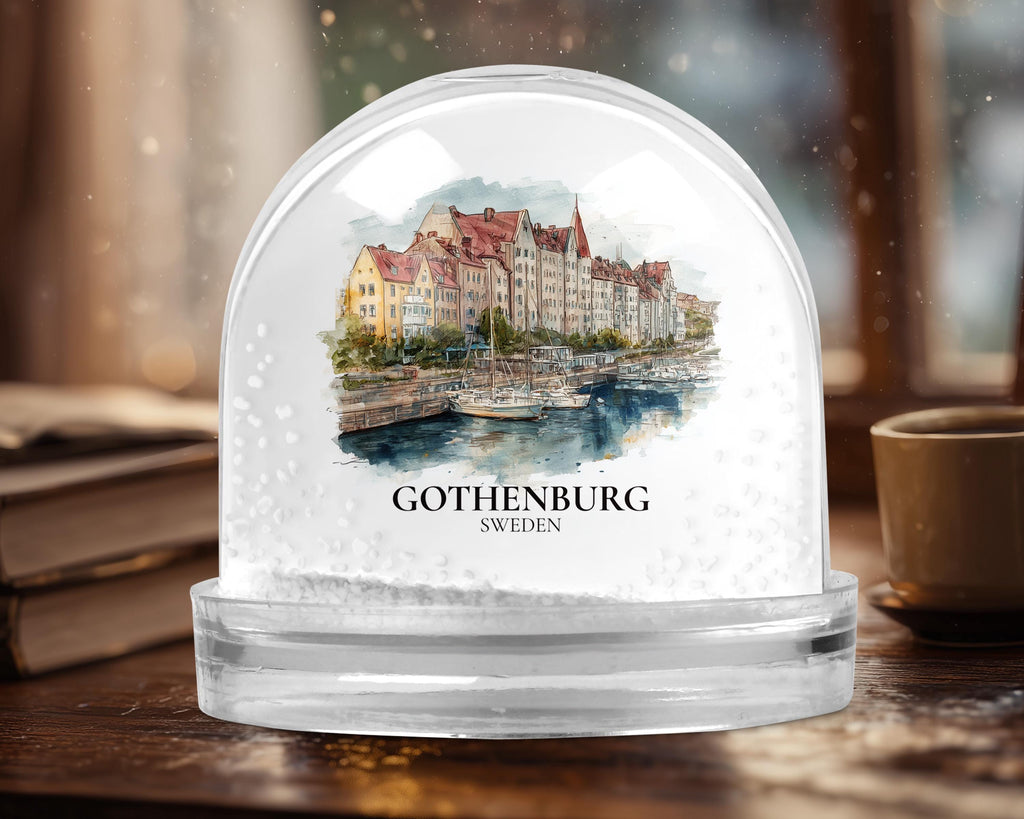 Gothenburg Sweden Snow Globe, Personalized Watercolor, Custom Travel Souvenir Keepsake City Dome
