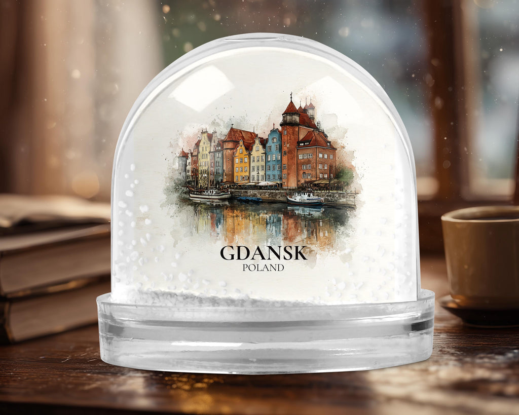 Gdansk Snow Globe Poland, Personalized Watercolor, Custom Travel Souvenir Keepsake City Dome
