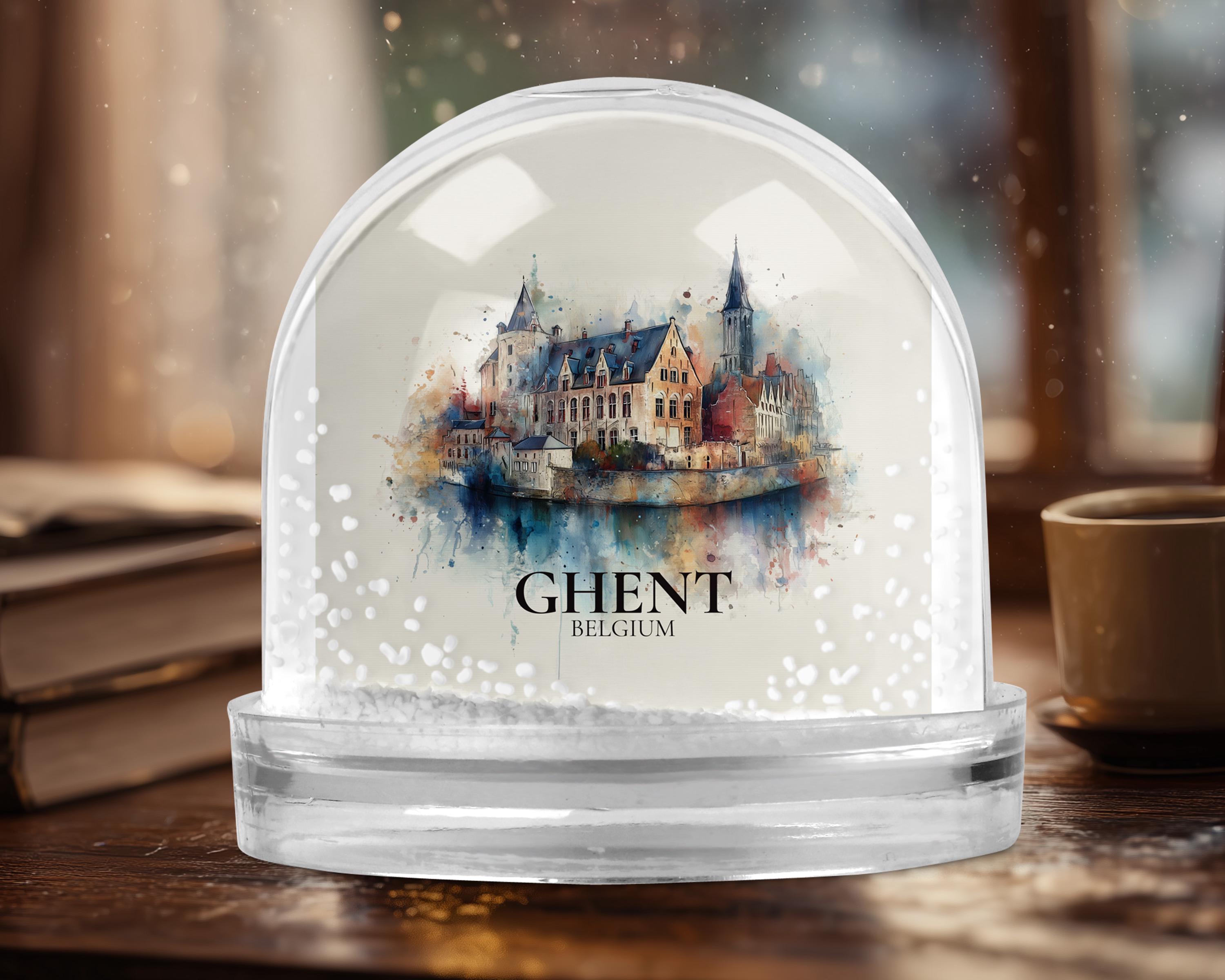 Ghent Belgium Snow Globe, Personalized Watercolor, Custom Travel Souvenir Keepsake City Dome