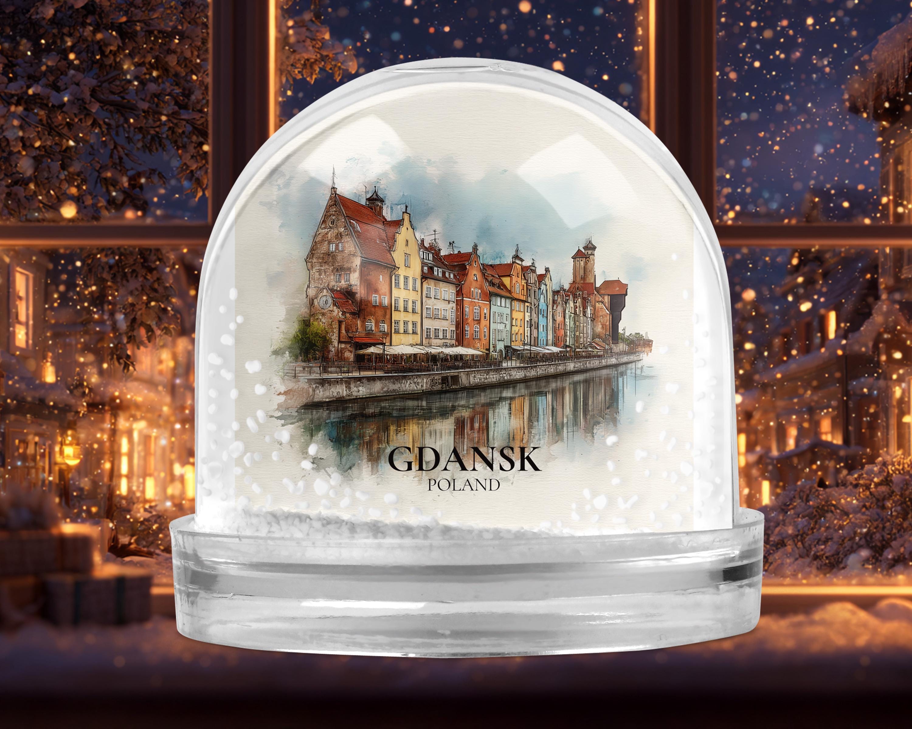 Gdansk Poland Snow Globe, Personalized Watercolor, Custom Travel Souvenir Keepsake City Dome