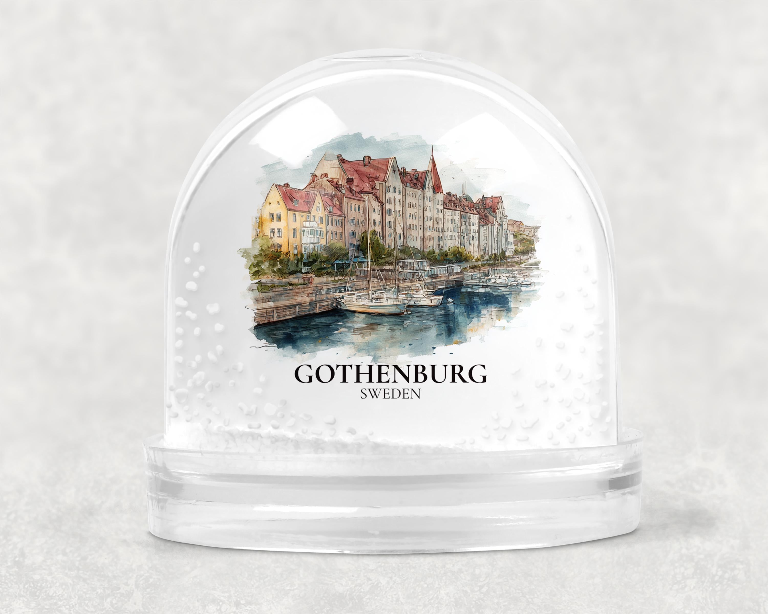 Gothenburg Sweden Snow Globe, Personalized Watercolor, Custom Travel Souvenir Keepsake City Dome