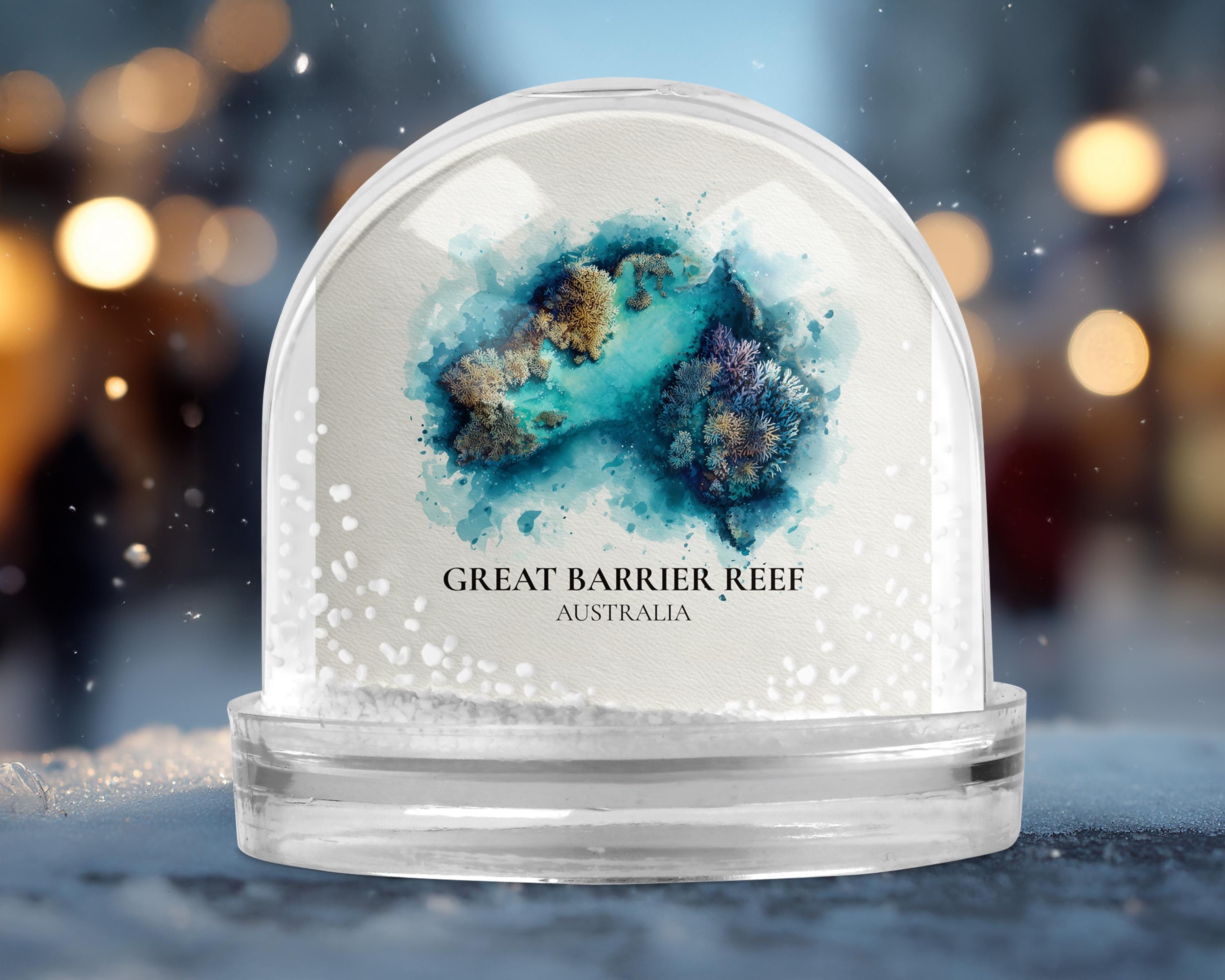Great Barrier Reef Australia Snow Globe, Personalized Watercolor, Custom Travel Souvenir Keepsake City Dome
