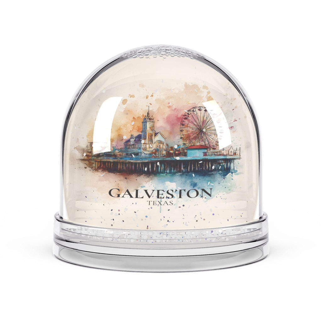 Galveston Texas Snow Globe, Personalized Watercolor, Custom Travel Souvenir Keepsake City Dome