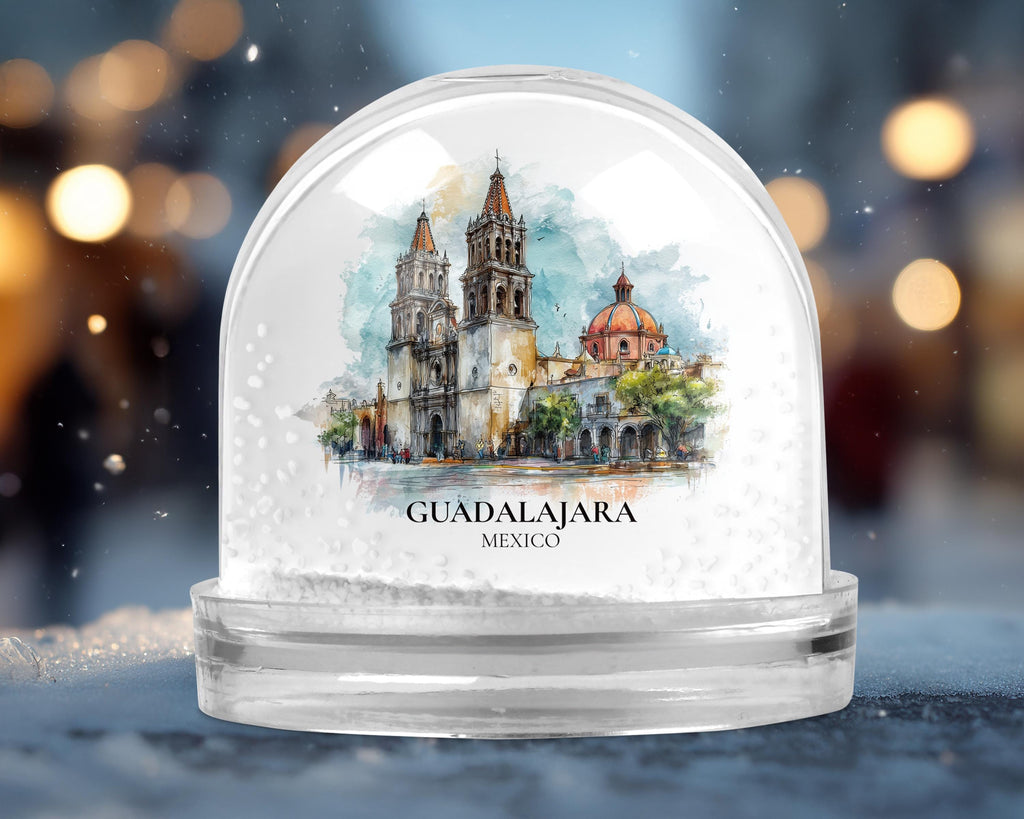 Guadalajara Mexico Snow Globe, Personalized Watercolor, Custom Travel Souvenir Keepsake City Dome