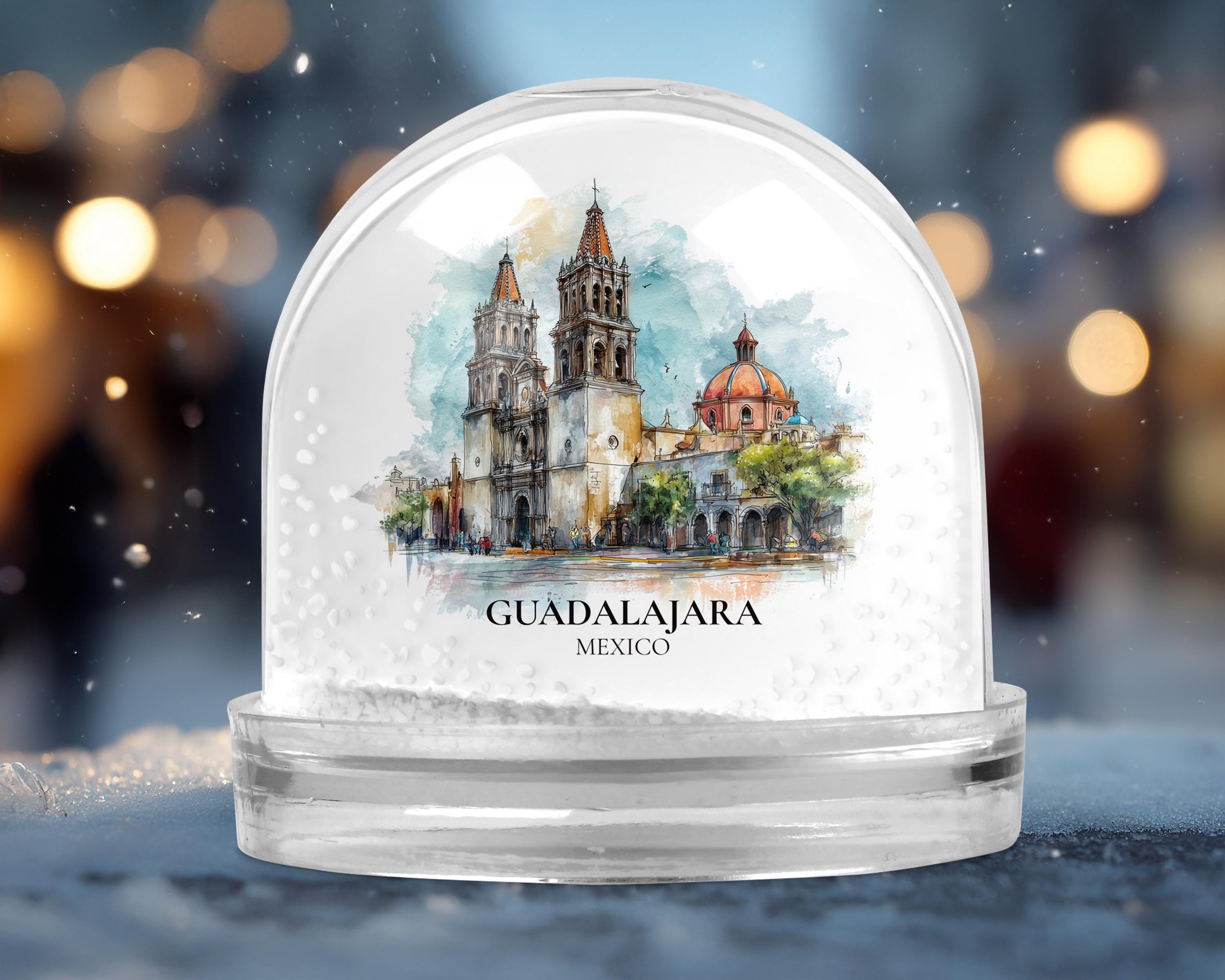 Guadalajara Mexico Snow Globe, Personalized Watercolor, Custom Travel Souvenir Keepsake City Dome