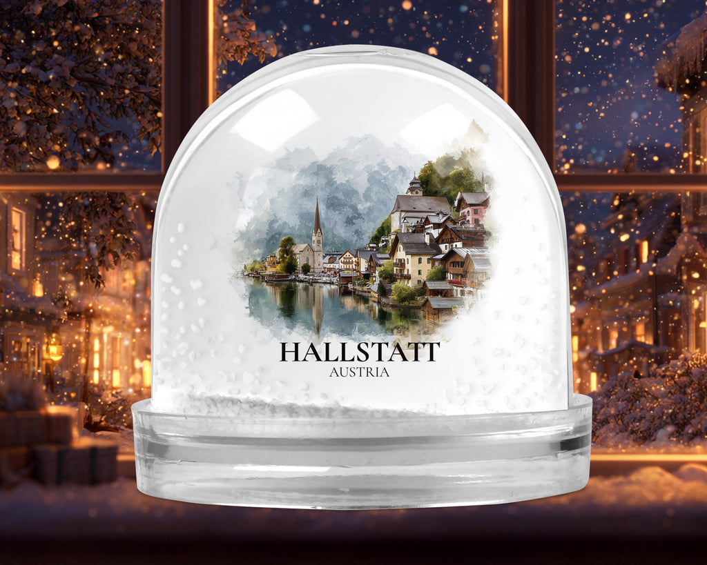 Hallstatt Austria Snow Globe, Personalized Watercolor, Custom Travel Souvenir Keepsake City Dome