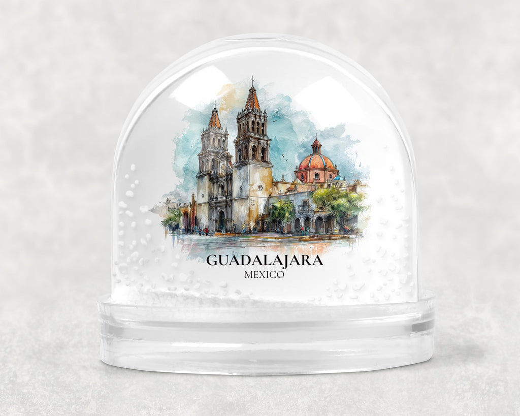 Guadalajara Mexico Snow Globe, Personalized Watercolor, Custom Travel Souvenir Keepsake City Dome