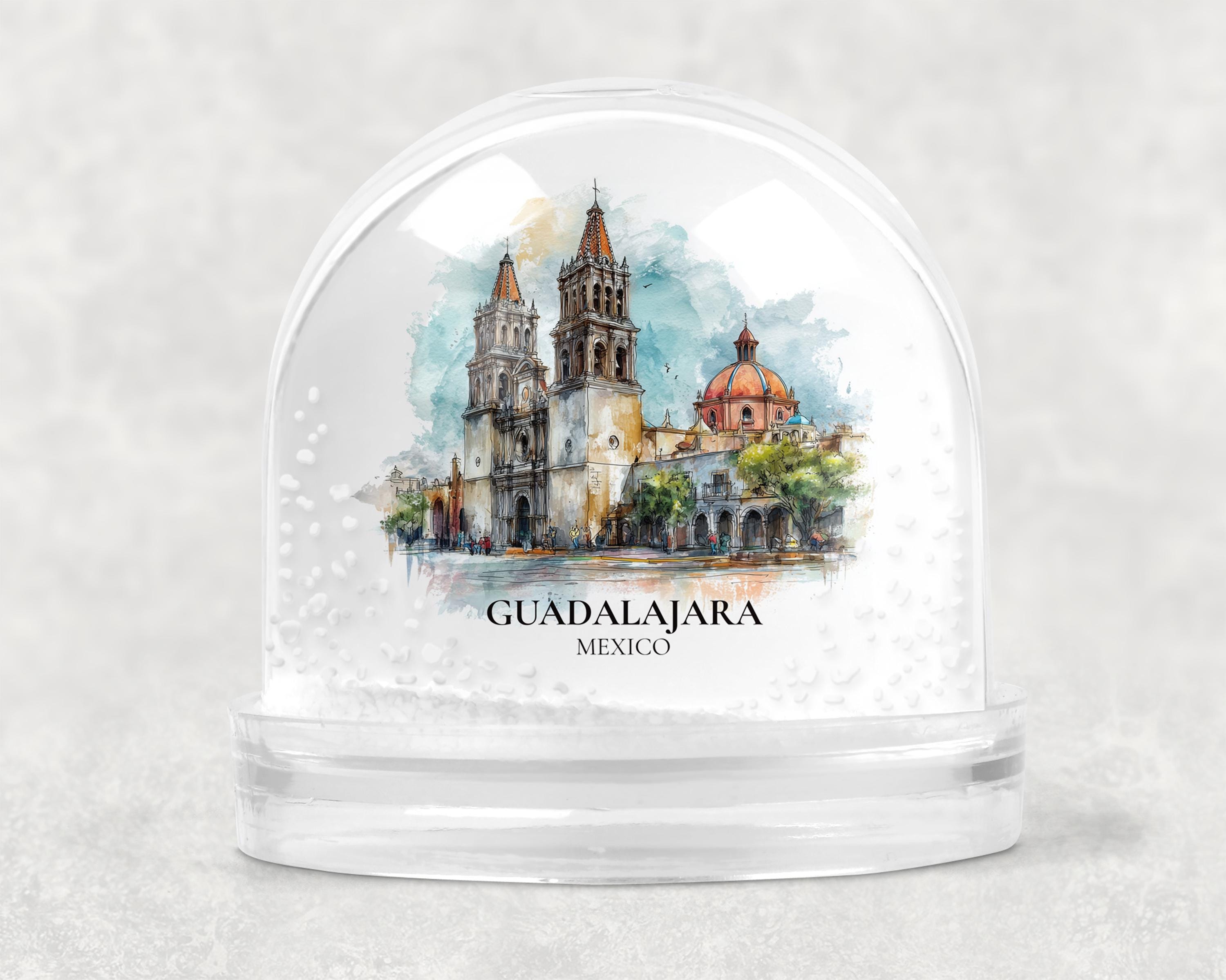 Guadalajara Mexico Snow Globe, Personalized Watercolor, Custom Travel Souvenir Keepsake City Dome