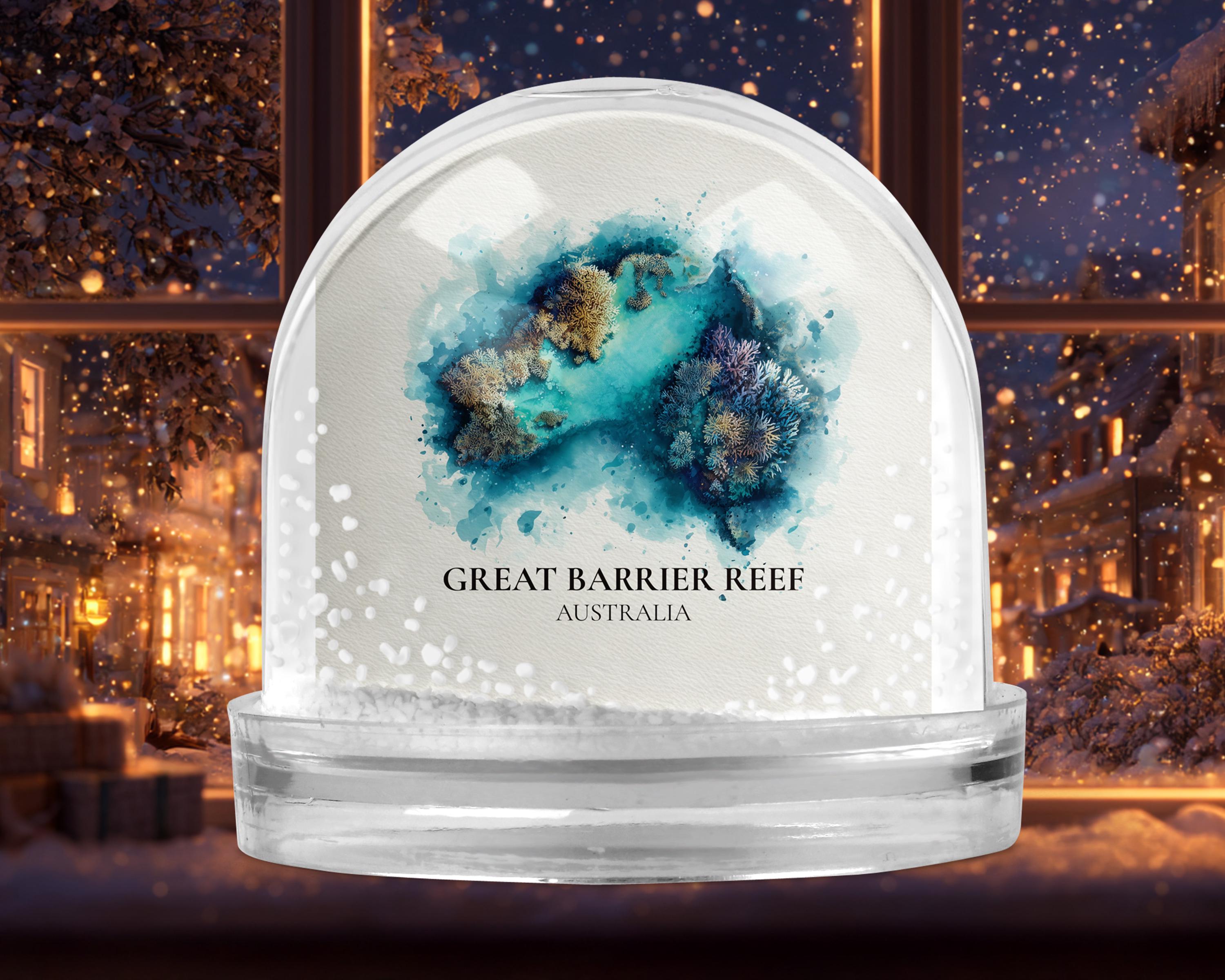 Great Barrier Reef Australia Snow Globe, Personalized Watercolor, Custom Travel Souvenir Keepsake City Dome