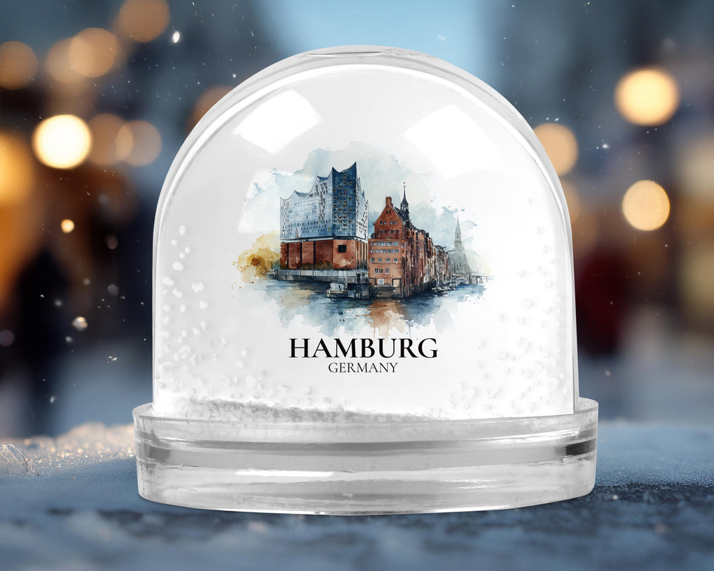 Hamburg Germany Snow Globe, Personalized Watercolor, Custom Travel Souvenir Keepsake City Dome
