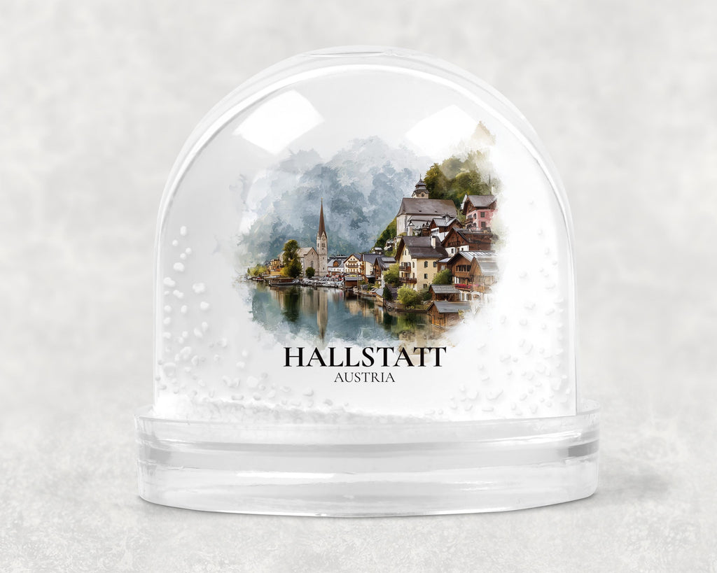 Hallstatt Austria Snow Globe, Personalized Watercolor, Custom Travel Souvenir Keepsake City Dome