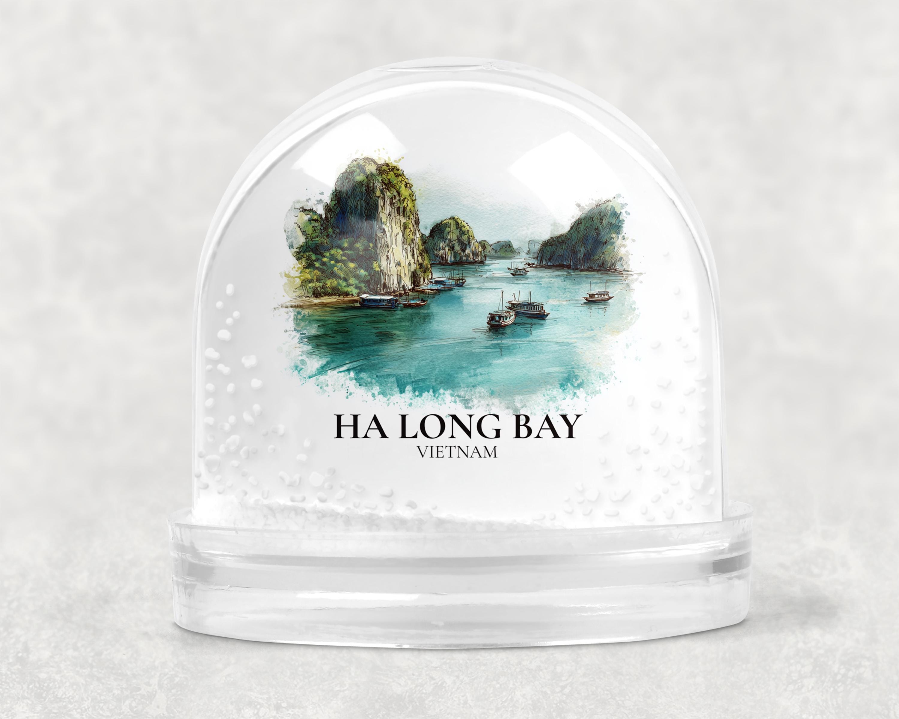 Ha Long Bay Vietnam Snow Globe, Personalized Watercolor, Custom Travel Souvenir Keepsake City Dome