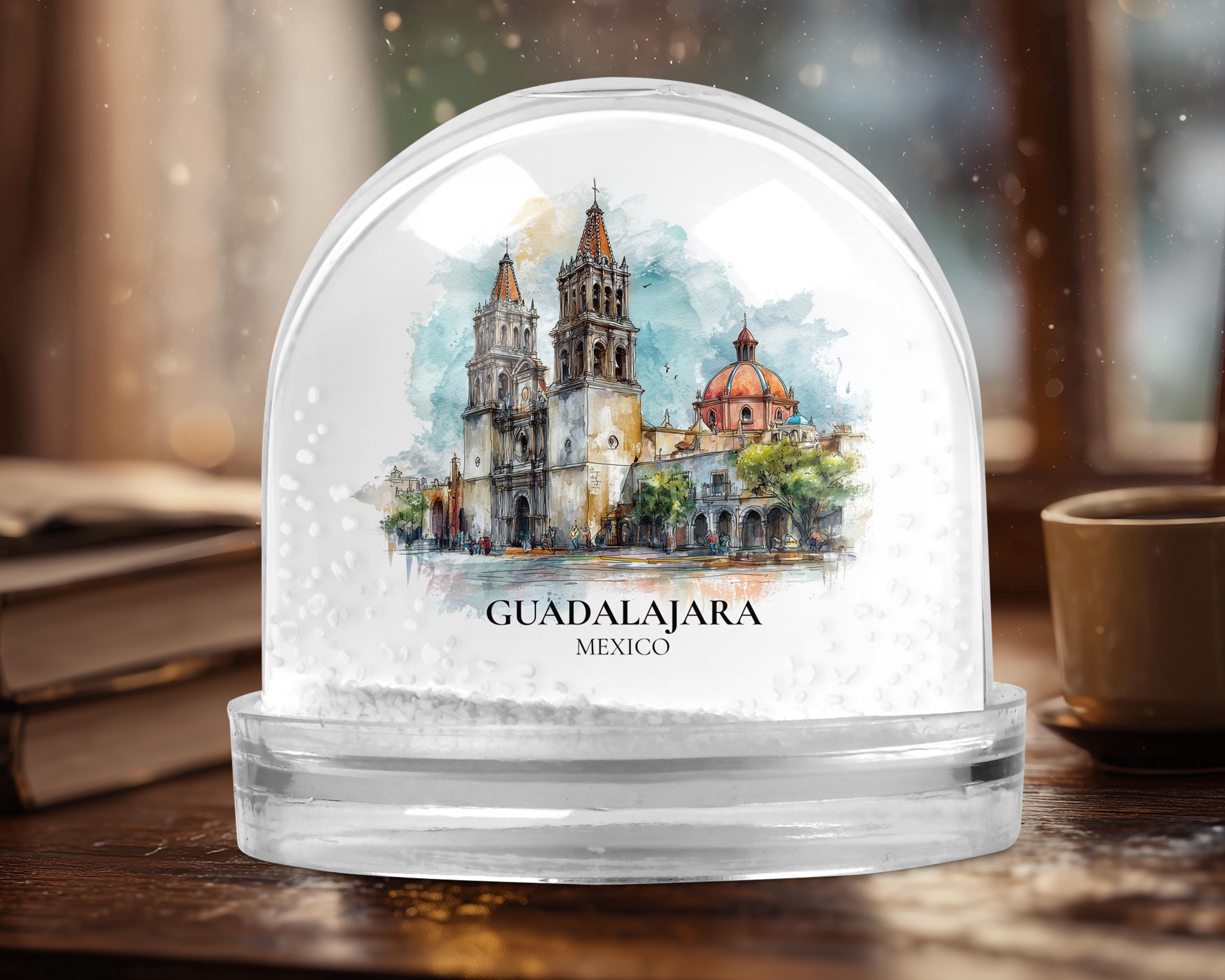 Guadalajara Mexico Snow Globe, Personalized Watercolor, Custom Travel Souvenir Keepsake City Dome