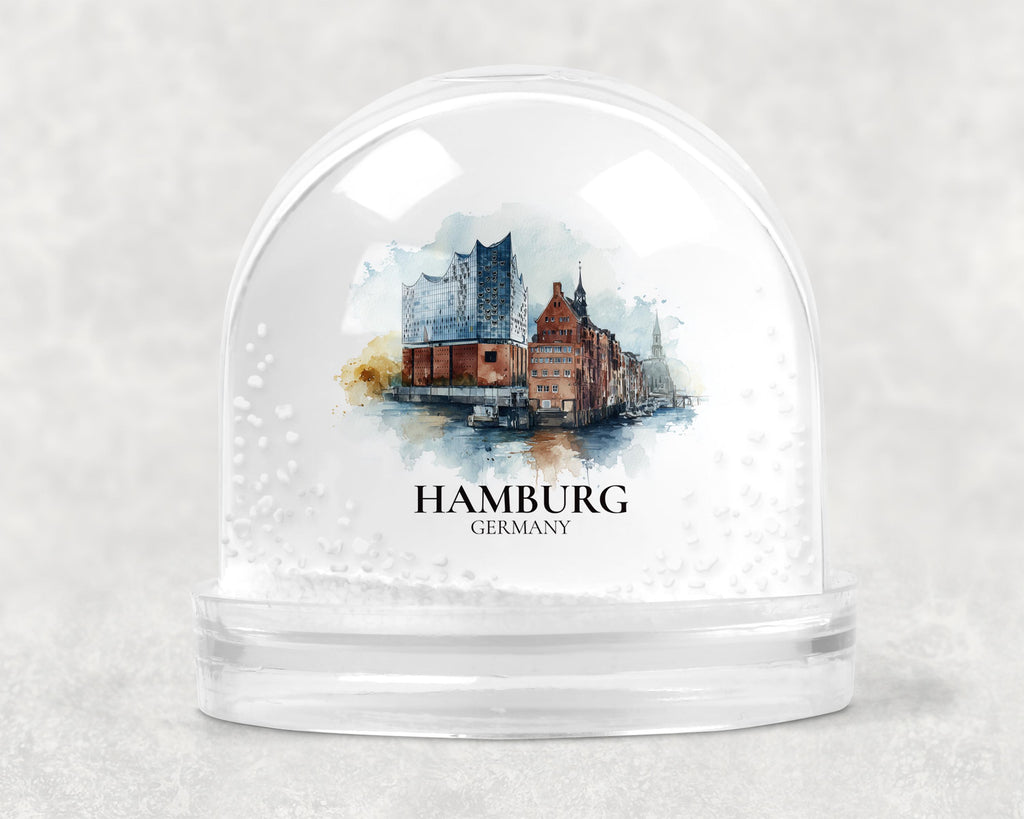 Hamburg Germany Snow Globe, Personalized Watercolor, Custom Travel Souvenir Keepsake City Dome
