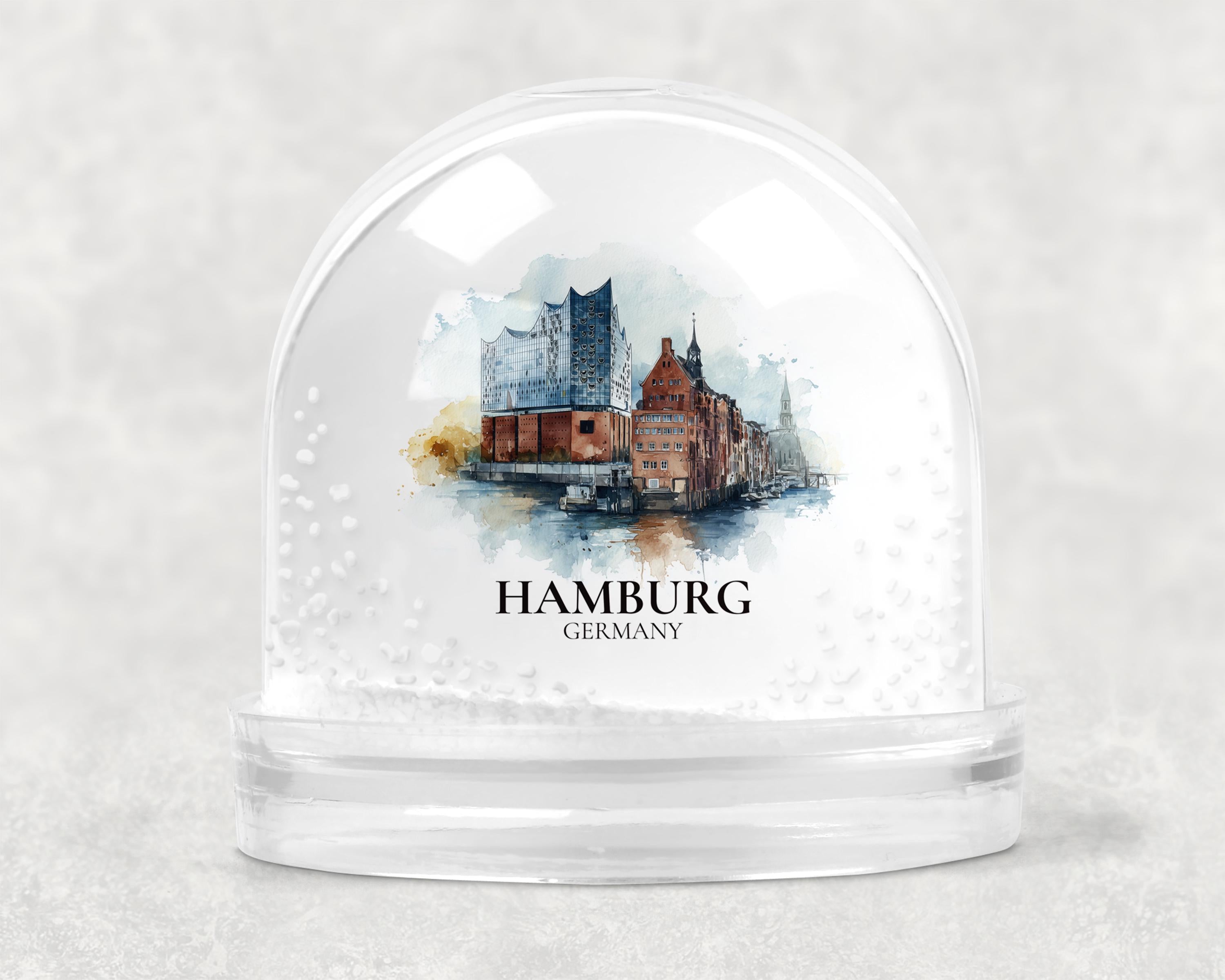 Hamburg Germany Snow Globe, Personalized Watercolor, Custom Travel Souvenir Keepsake City Dome