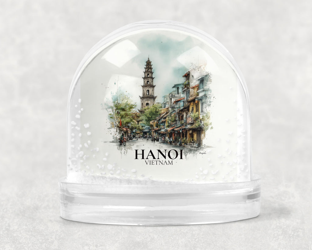 Hanoi Vietnam Snow Globe, Personalized Watercolor, Custom Travel Souvenir Keepsake City Dome