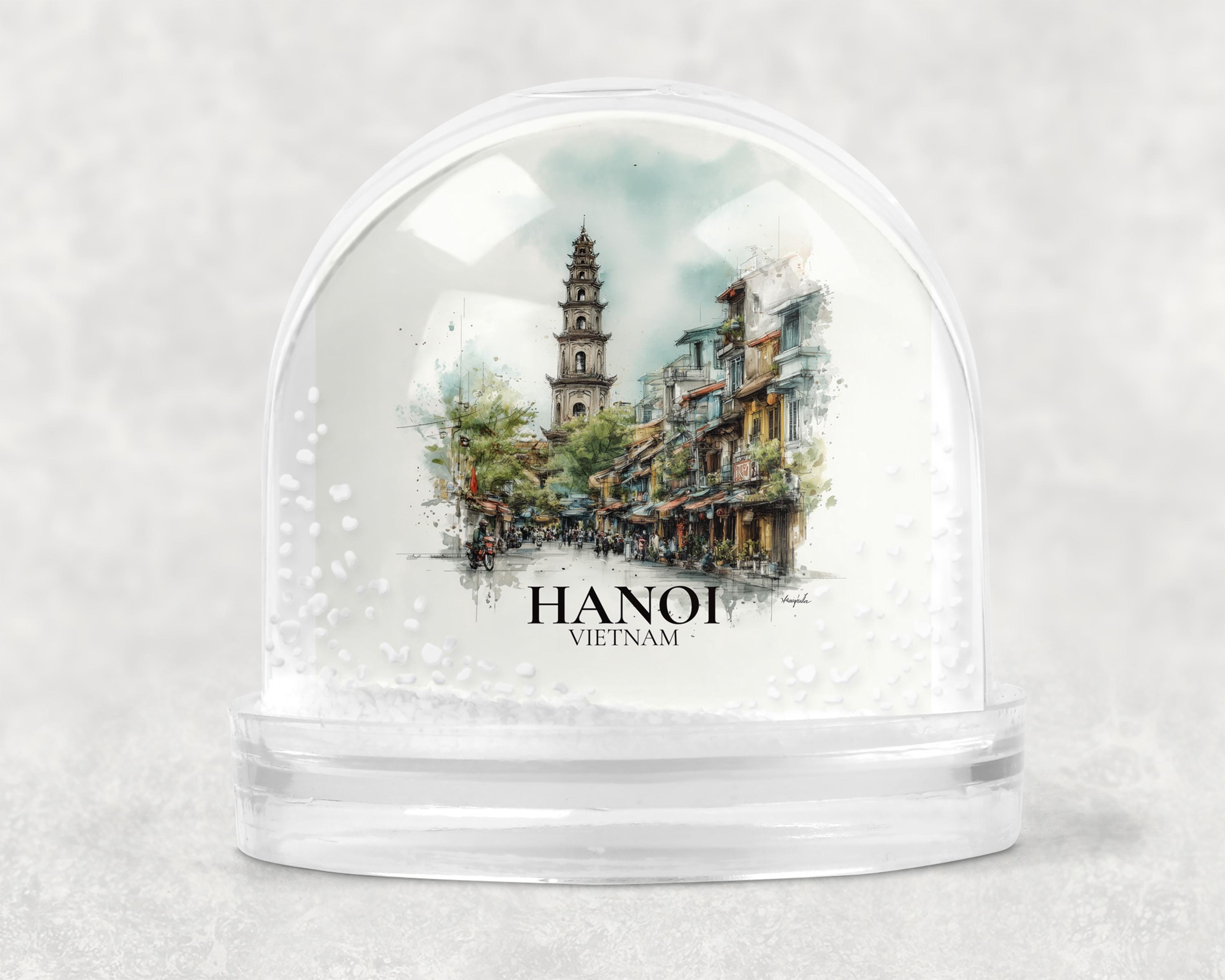 Hanoi Vietnam Snow Globe, Personalized Watercolor, Custom Travel Souvenir Keepsake City Dome