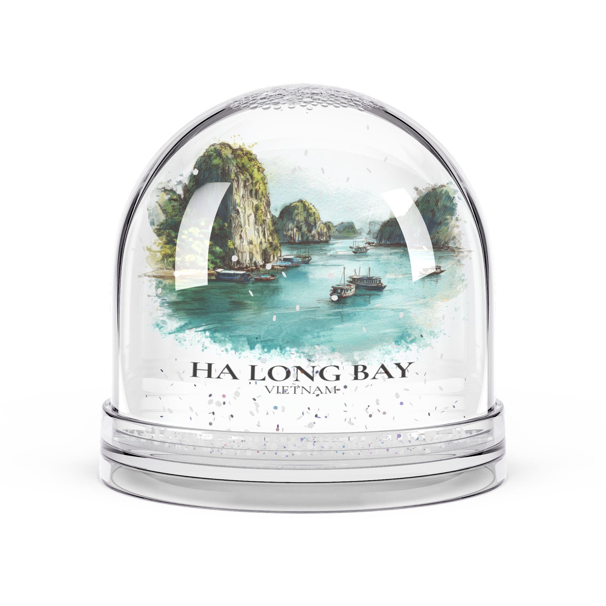 Ha Long Bay Vietnam Snow Globe, Personalized Watercolor, Custom Travel Souvenir Keepsake City Dome