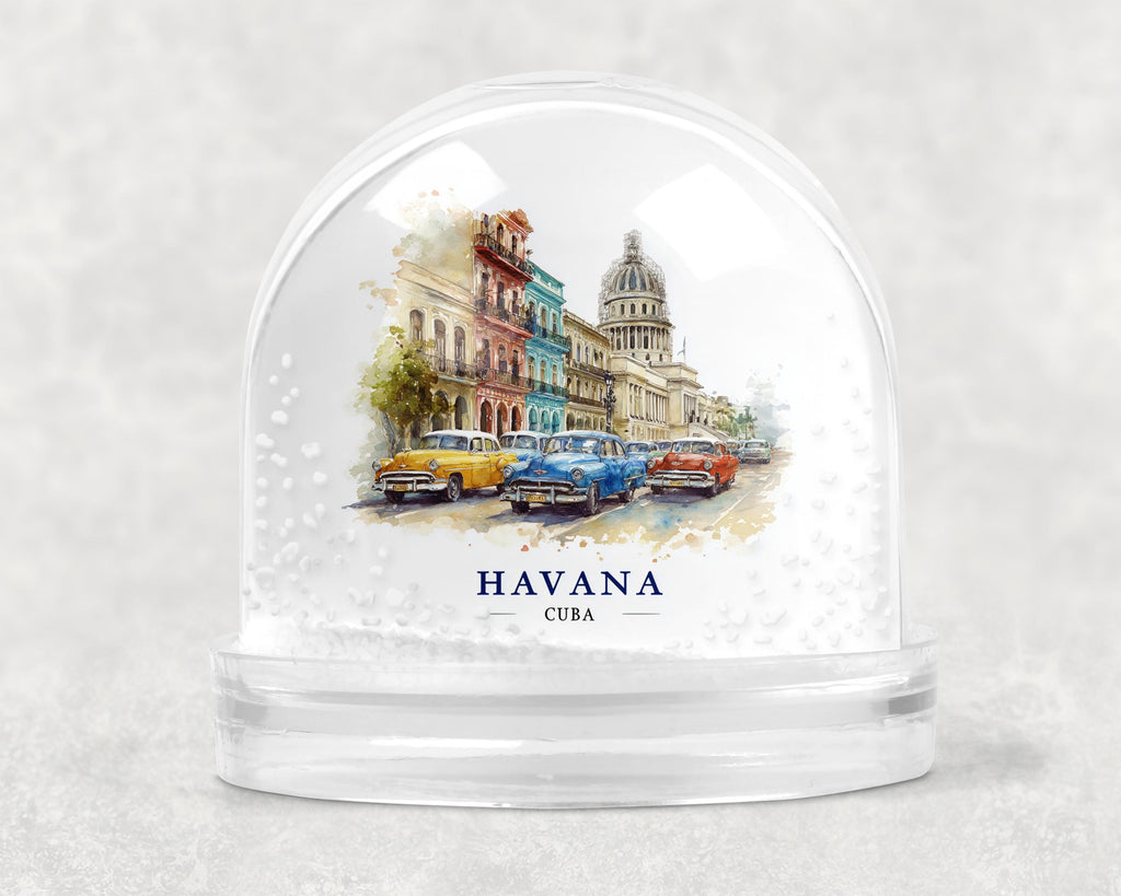 Havana Cuba Snow Globe, Personalized Watercolor, Custom Travel Souvenir Keepsake City Dome
